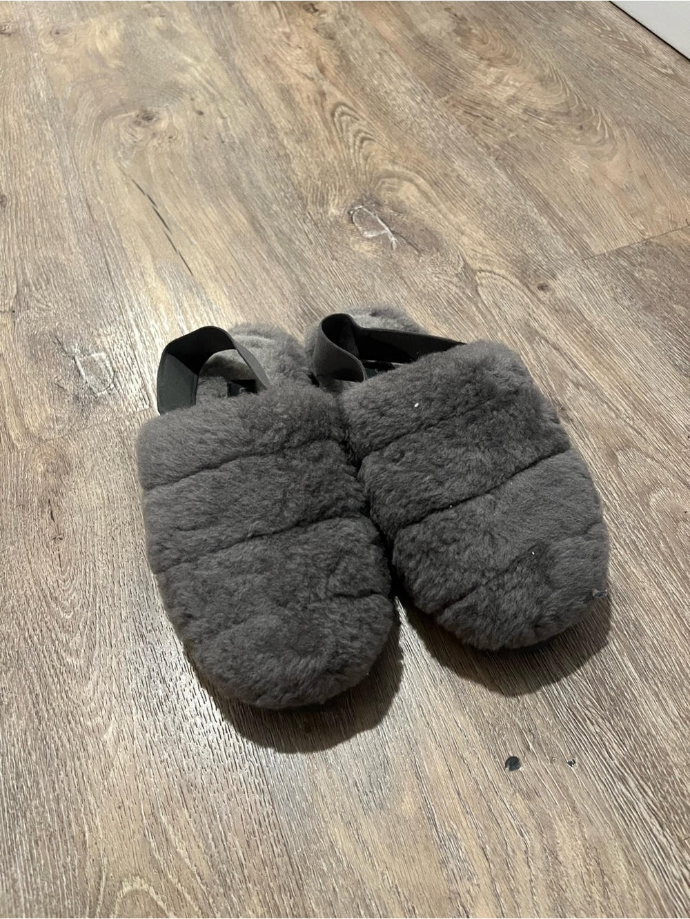 UGG Gray Fluff Slide Slippers